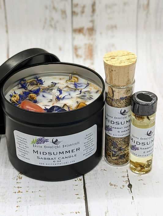 Summer Solstice Sabbat Kit with soy candle, incense, and oil
